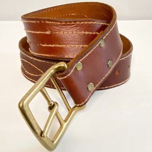 Lucky Brand Belt Mens 32 Medium Rugged Chestnut Brown Leather Contrast Stitch